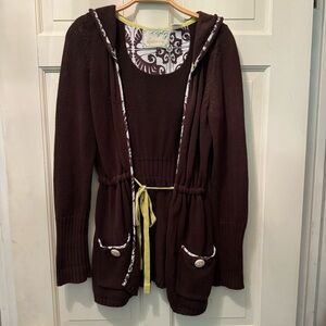 Vintage Anthropologie Hooded Cardigan Sweater Size Medium